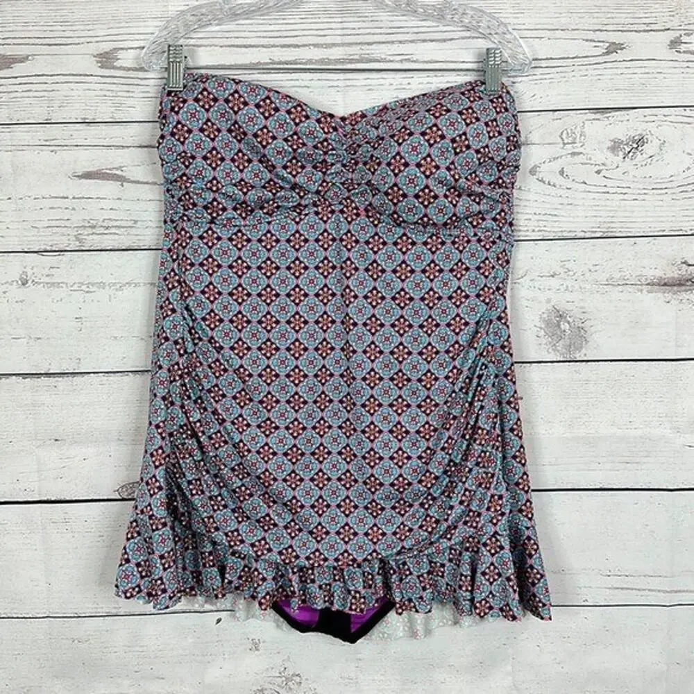 Liz‎ Claiborne Swimsuit Womens 18W Ruffle Skirted Printed Modest